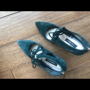 White House Black Market Suede Forest Green Heels.